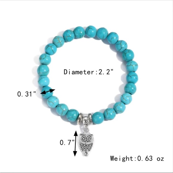 Silver Plated Owl and Turquoise Stretch Bracelet - Picture 4 of 5